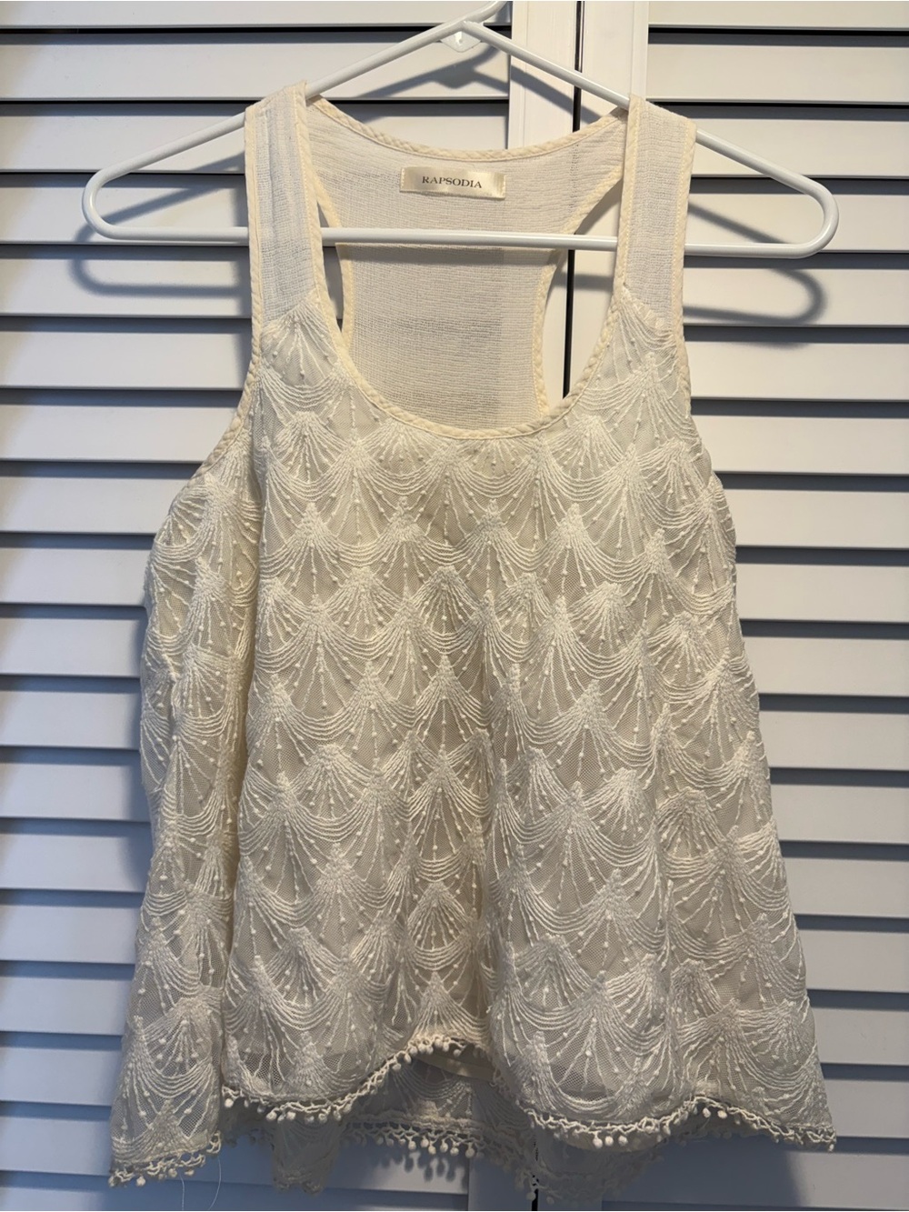 Rapsodia Boho Ivory Embroidered Scallop Lace Tank Top